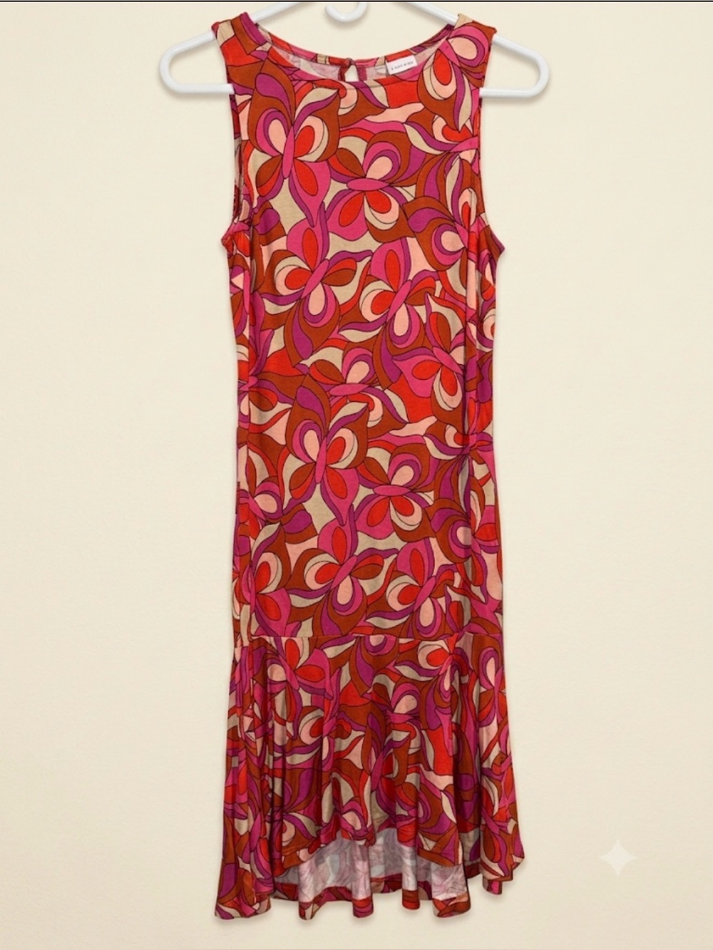 LASCANA Retro Floral High-Low Drop Waist Midi Dress | Size US 2 / EUR 34